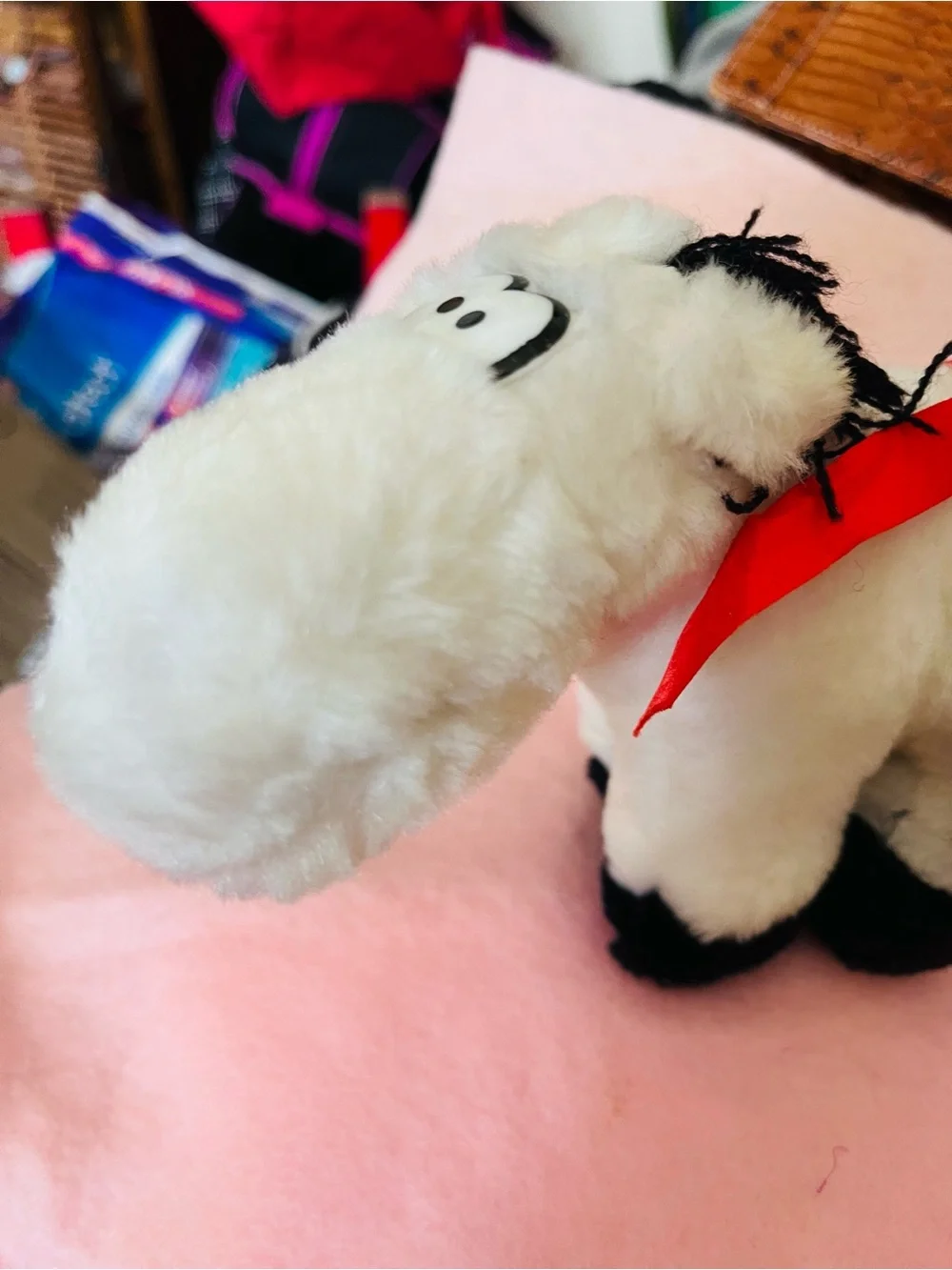 Plush White Horse with Red Ribbon